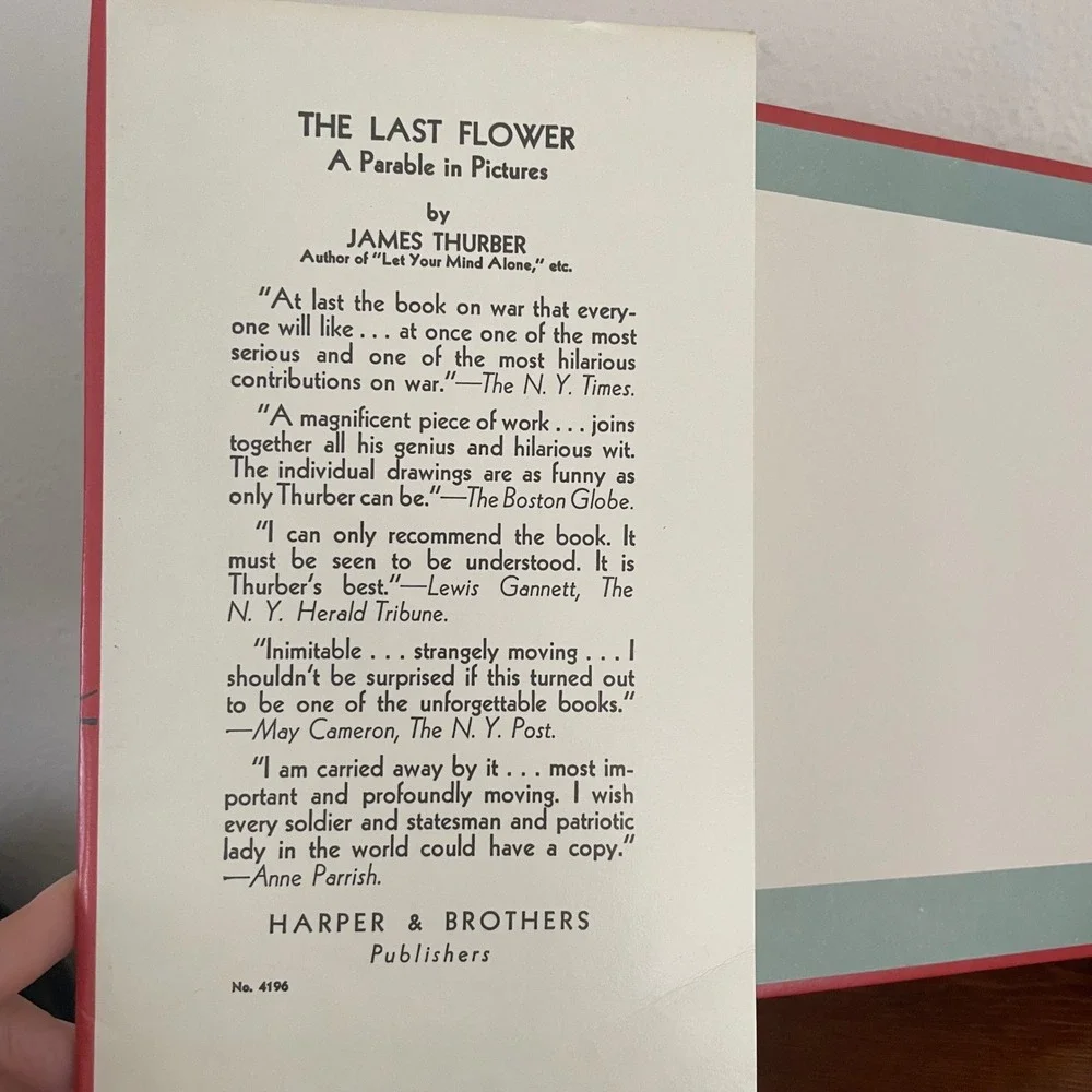 Vintage 1939 The Last Flower by James Thurber 1st edition Hardcover Book Parable